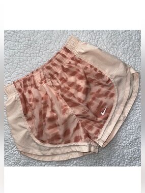 NIKE dri-fit XS tan nude beige inner drawcord pocket brief lined running shorts